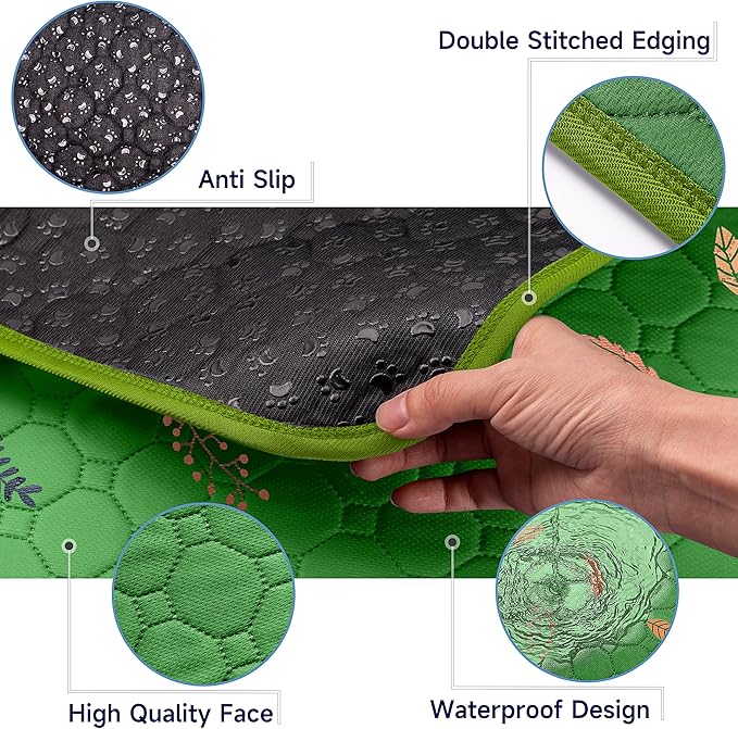 Sunheir Washable Pee Pads for Dogs 2-Pack Reusable Puppy Pads Pet Training Pads, Waterproof Dog Pee Pads for Crate, Whelping Pad, Non-Slip Protects Against Urine Leakage (Leaves - Green, 18x24)