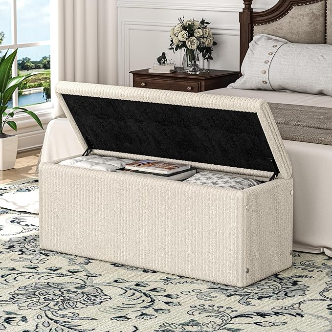 SUN TIME 42" Foldable Velvet Ottoman Bench with StorageοΌLarge Capacity End of Bed Chest, Soft Cushion Seat, Toy & Blanket Organizer, Footrest for Bedroom, Living Room, Entryway, Apartment