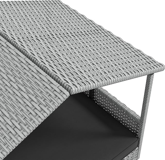 PawHut Wicker Dog House Outdoor with Canopy, Rattan Dog Bed with Water-Resistant Cushion, Raised Dog Bed for Small, Medium Dogs up to 66 lbs, 19.75" in Length, Silver Wicker, Gray Cushion