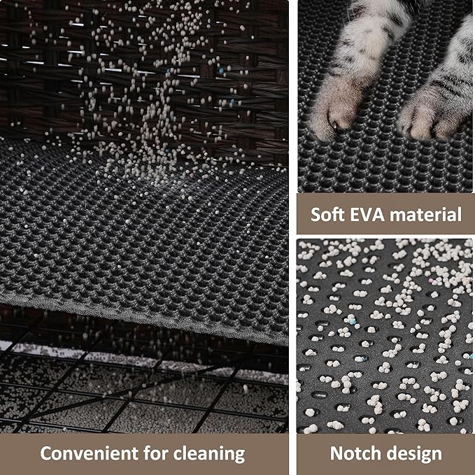 Cat Litter Box Enclosure with Soft Litter Mat; Hidden Cat Washroom Furniture with Door; Handwoven Rattan Cat House; Pet Crate for Living Room, Bedroom, Balcony (Brown)