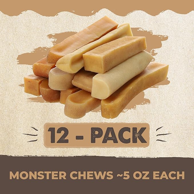 Mighty Paw Yak Cheese Dog Chews - All-Natural Treats for Dogs, High Protein Treat with 68 Grams of Protein Per Chew, Delicious and Long Lasting, Odor Free with Limited Ingredients, Monster, 12 Pack