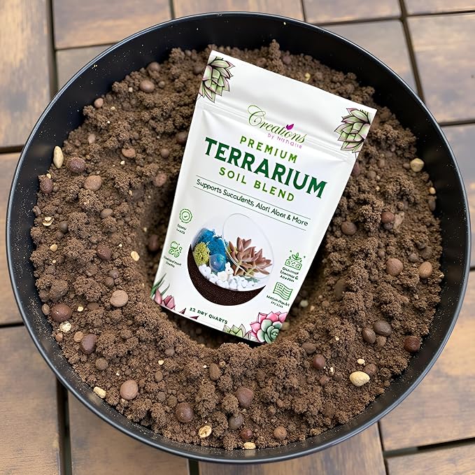 Terrarium Soil Blend - Well Draining Potting Soil for Live Succulents, Cactus, Aloe - Terrarium Supplies, Natural Pine Bark, Peat, Coarse Sand - Indoor Planting Mix Bag