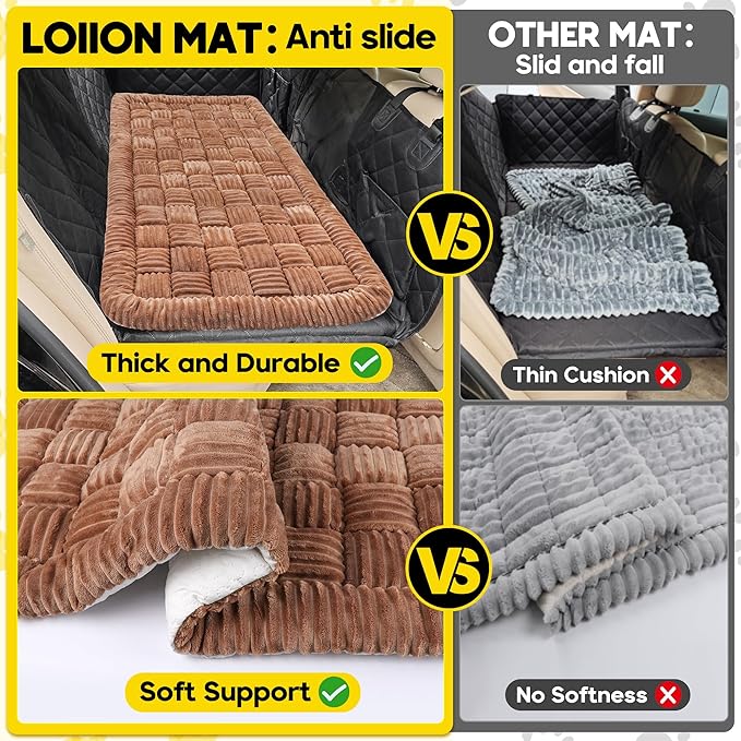 Dog Car Bed Mat, Non-Slip Backseat Extender Pet Blanket, Plaid Dog Bed for Trucks, Sedans & Large SUVs, Chew-Resistant Travel Pad for Dogs, Easy Clean & Scratch-Proof & Comfort(56"x28.7" Brown