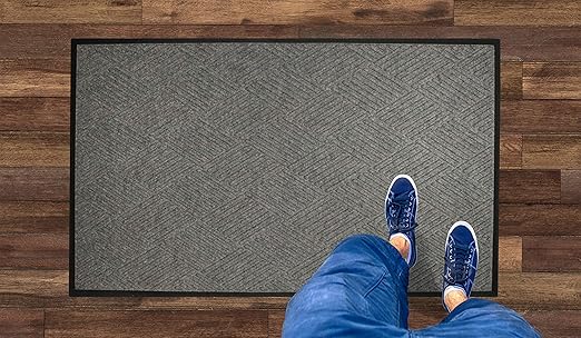 WaterHog Diamond | Commercial-Grade Entrance Mat with Rubber Border – Indoor/Outdoor, Quick Drying, Stain Resistant Door Mat (Medium Grey, 3' x 12')