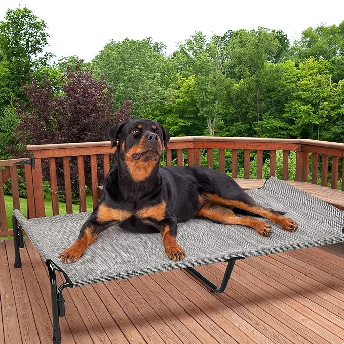 Veehoo XXL Outdoor Elevated Dog Bed, Raised Dog Cot for Extra Large Dogs, Cooling Washable Waterproof Pet Hammock Beds with Slope Headrest, Breathable Mesh and Sturdy Frame, XX-Large, CWC2204