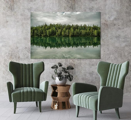 Nature Wall Art Prints - Ocean Forest Mountain Lake Canvas Landscapes - Small to Extra Large Living Room Bedroom Kitchen Bathroom Décor (Forest Reflection, 20L" x 30W")