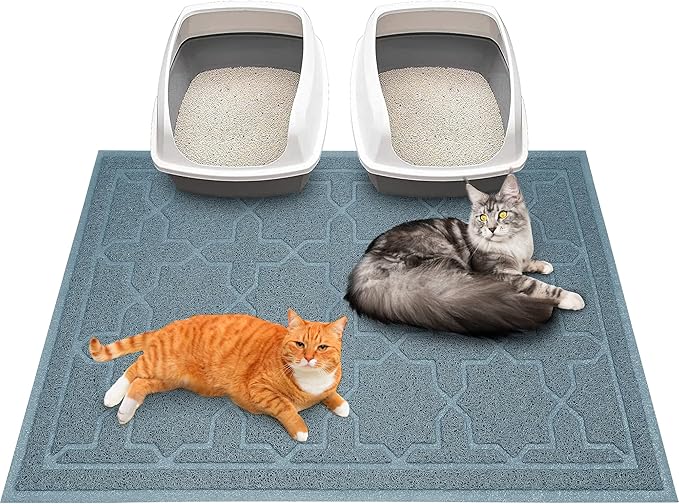 Yimobra Cat Litter Mat, 47"x36" Litter Box Mat with Litter Lock Mesh, Soft Cat Litter Mat Litter Trapping Mat, Easy to Clean, Non-Slip, Water Resistant, Litter Free Floors, Tea Blue