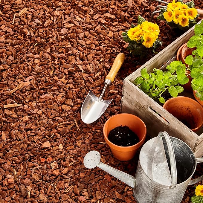 Premium Pine Bark Nuggets โ Pine Bark Mulch for Gardens, Landscaping, Potted Plants, and Wood Chips for Garden Beds (0.3 CF - 8 L - 9 QTS)