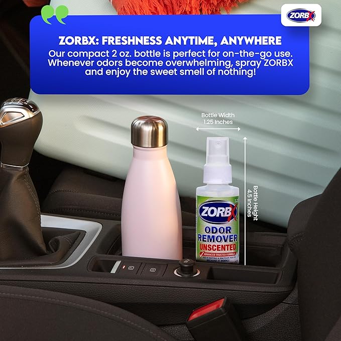 ZORBX Unscented Odor Eliminator for Strong Odor 2 Oz, Pack of 24 - Used in Hospitals & Healthcare Facilities - Advanced Trusted Formula, Fast-Acting Odor Remover Spray for Dog, Cat, House & Carpet