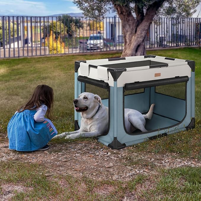 Dog Crate - Soft Pet Kennel for Dogs/Cats, 3-Door Breathable Travel Cage with Mesh Window, Portable Dog Kennel for Indoor & Outdoor,Blue-M