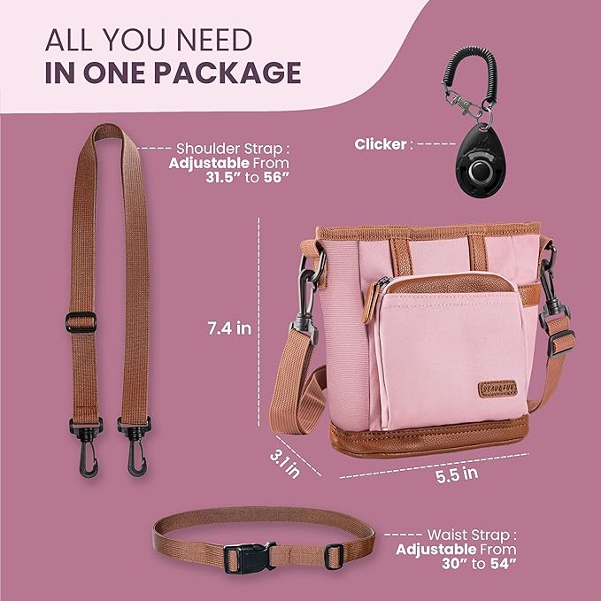 BEAU&FUR Dog Treat Pouch with Clicker for Training - Hands-Free Dog Treat Bag with Magnetic Closure, Built-in Poop Bag Holder Pocket