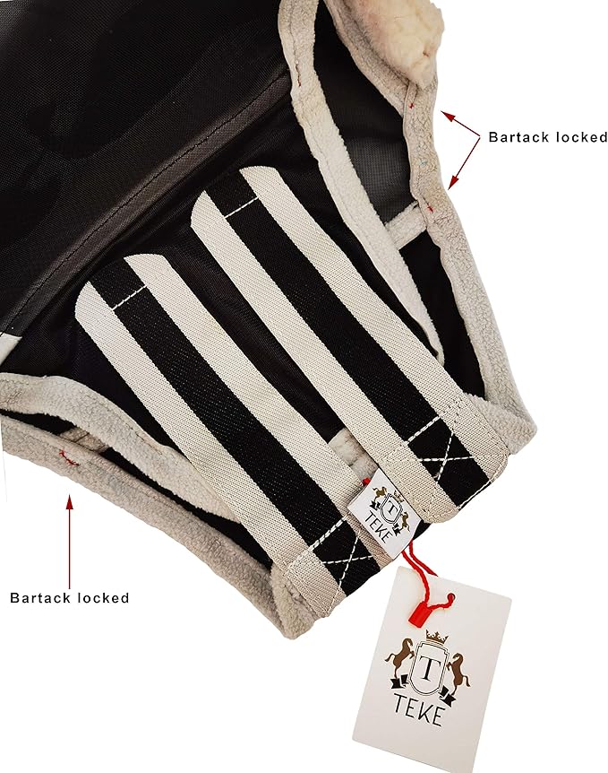 T TEKE Fine Mesh Horse Fly Mask w/No Ears, UV Blocking 3D Eye Visor with Extra Fleece Cushioned Forehead, Protection from Insect Pests
