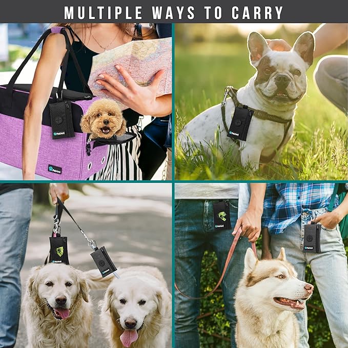 PetAmi Dog Poop Bag Holder for Leash, Dog Waste Bag Dispenser with Clip, Treat Pouch, Walking & Camping Accessories with Trash Bag Roll, Gray/Black 2 Pack