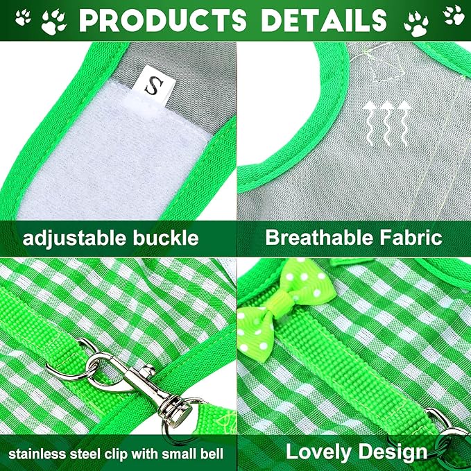 Weewooday 3 Pieces Guinea Pig Harness with Leash Small Pet Harness Fruit Plaid Pattern Adjustable Padded Walking Vest for Pet Hamster Squirrel Animals(Pineapple, Blue, Green Plaid,Medium)
