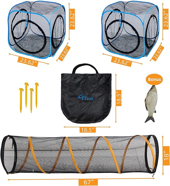 Pet Play Tunnel + Cube(with Three Ways) for Indoor and Outdoor, Kitty Play House, Cat Enclosures, Collapsible Cat Tent, Cage, Kitten Toys Easy to Connect with Kitty Tent(2 Cubes + Run Tunnel)