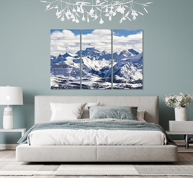 Nature Wall Art Prints - Ocean Forest Mountain Lake Canvas Landscapes - Small to Extra Large Living Room Bedroom Kitchen Bathroom Décor (Snowy Mountains Landscape, 55L" x 83W"- 3 Panels)