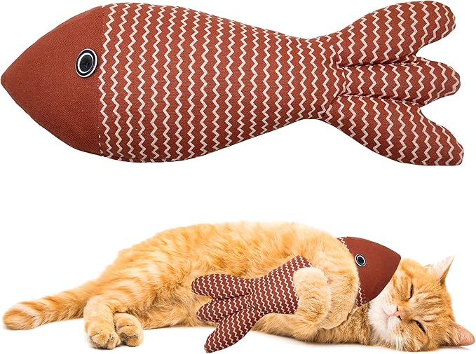 Interesting Catnip Toys Fish, 1 Pack Large Cat Toys, Soft Indoor Cat Kicker Toys, Durable and Highly Interactive Catnip Toys(Red Fish)