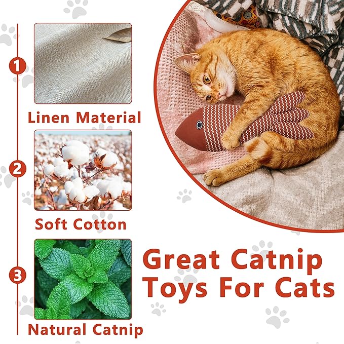 Interesting Catnip Toys Fish, 1 Pack Large Cat Toys, Soft Indoor Cat Kicker Toys, Durable and Highly Interactive Catnip Toys(Red Fish)
