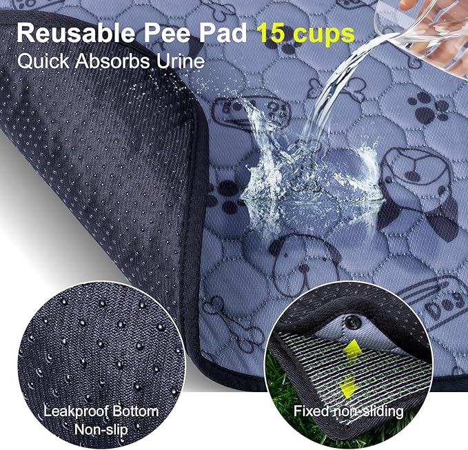 Pee Pads for Dogs with Fake Grass, 27" x 21" Indoor Artificial Grass for Dogs Potty, Lawn Pee Pads for Doggie Washable, Reusable and Lawn for Replacement, Puppy Training Litter Box for Outdoor Patio