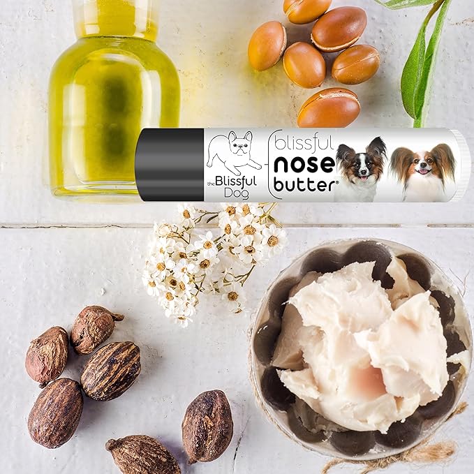 The Blissful Dog Papillon Nose Butter for Dry, Cracked Skin, Lick-Safe Dog Nose Balm with Moisturizing Shea Butter, Almond, Olive, and Essential Oils, Pet Supplies, Uncented, 0.15 oz.