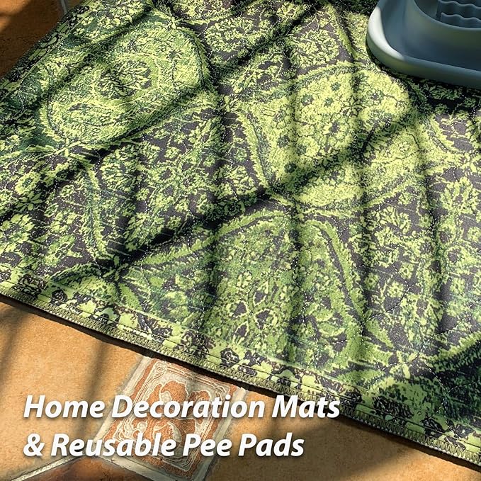 nunubaby Washable Pee Pads for Dogs, Stylish, Non-Slip and Leak-Proof Pee Pads. Reusable Potty Pads for Dogs for Crates and Floors.(Green/Multi, 31" x36")