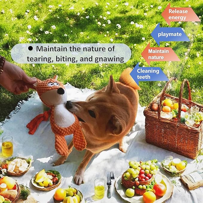 Nana Petit Fox Squeaky Dog Toys for Small & Medium Dogs – Plush Chew Toy, Interactive Puppy Teething Toys for Aggressive Chewers, Cute Stuffed Animal for Play, Training & Indoor Fun