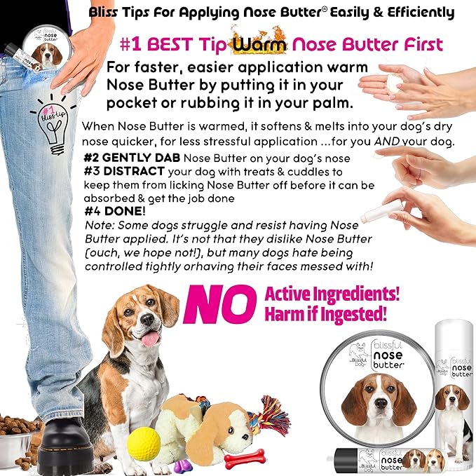 The Blissful Dog Beagle Nose Butter for Dry, Cracked Skin, Lick-Safe Dog Nose Balm with Moisturizing Shea Butter, Almond, Olive, and Essential Oils, Pet Supplies, Uncented, 1 oz.