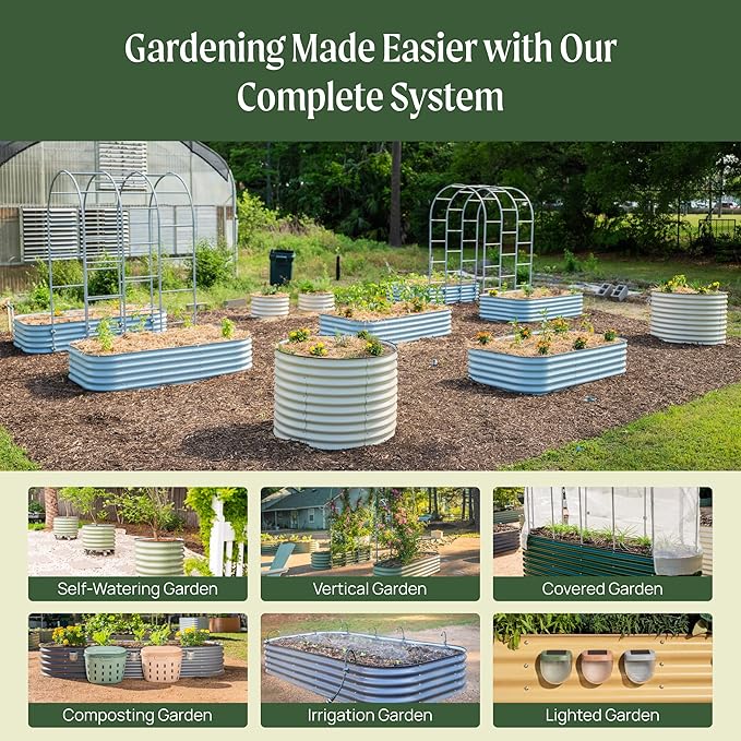 Vego garden Raised Garden Bed Kits, 17" Tall 9 in 1 8ft X 2ft Metal Raised Planter Bed for Vegetables Flowers Ground Planter Box-Pearl White
