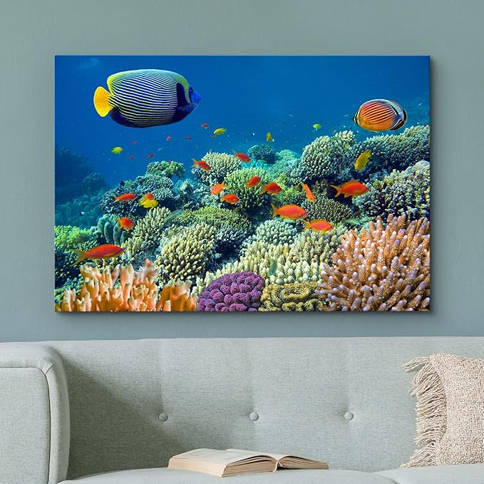 wall26 Canvas Print Wall Art Tropical Underwater Sea Coral Reef Fish Nature Animals Photography Realism Rustic Scenic Landscape Wilderness Earth Colorful for Living Room, Bedroom, Office - 24"x36"