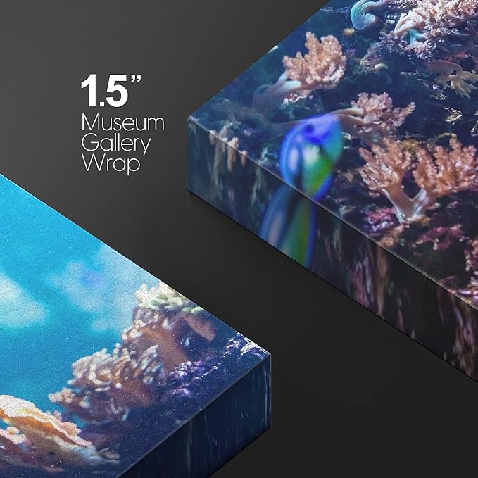 wall26 Canvas Print Wall Art Vibrant Blue Pink Coral Reef Blue Hippo Tang Nature Animals Photography Realism Rustic Scenic Landscape Wilderness Colorful for Living Room, Bedroom, Office - 16"x24"