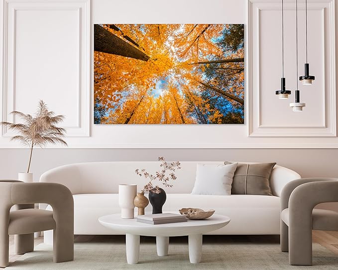 Nature Wall Art Prints - Ocean Forest Mountain Lake Canvas Landscapes - Small to Extra Large Living Room Bedroom Kitchen Bathroom Décor (Blue Sky Through Yellow Autumn Trees, 31L" x 47W")