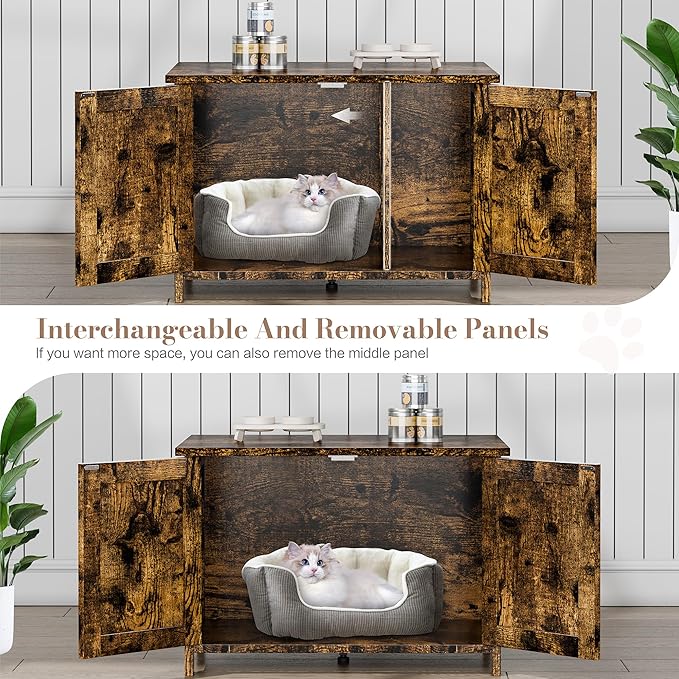 JY QAQA Cat Litter Box Enclosure,Litter Box Furniture Hidden with Barn Door,Wooden Cat Washroom Furniture,Cat House,Fit Most of Litter Box,Brown