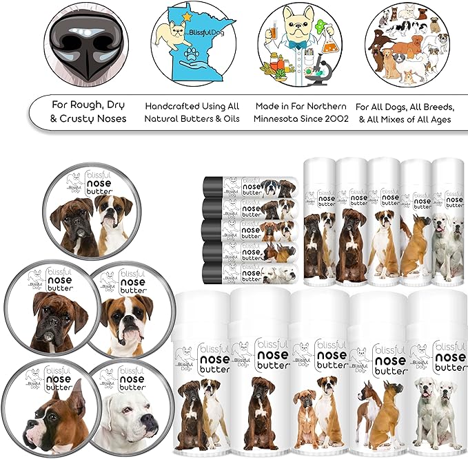 The Blissful Dog Show Boxer Nose Butter for Dry, Cracked Skin, Lick-Safe Dog Nose Balm with Moisturizing Shea Butter, Almond, Olive, and Essential Oils, Pet Supplies, Uncented, 0.50 oz.