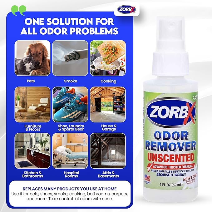 ZORBX Unscented Mini Odor Eliminator Spray – Used in Hospitals & Healthcare Facilities | Advanced Trusted Formula | Tag Along, Lightweight and Travel-Friendly Odor Remover - 2 Oz