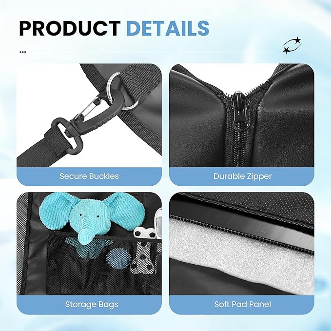 Dog Car Seat Cover for Back Seat, 7-Layers PU Leather Anti Scratch, 100% Waterproof Back Seat Extender for Dogs with Hard Bottom, Holds 450lbs,Non-Slip Dog Hammock for Cars Trucks and SUVs, Black