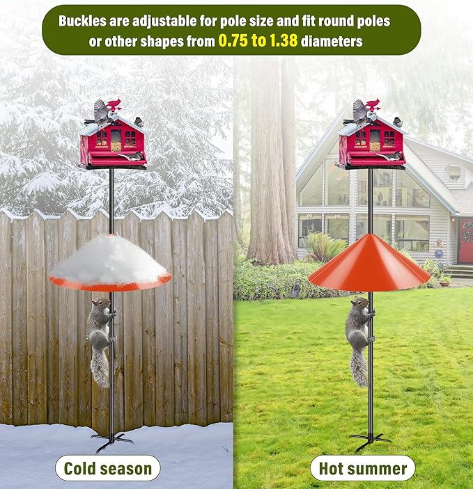 19''Inch Squirrel Baffle for Bird Feeders,Squirrel Guard for Pole-Mounted Bird Feeders,Squirrel-Proof Bird feeders for Outdoors(Red)