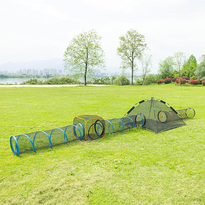 Cat Play Tunnel + Cube(with Three Ways) for Indoor and Outdoor, Kitty Play House, Cat Enclosures, Collapsible Kitty Tent, Kitten Toys Easy to Connect with Kitty Tent(2 Tunnels + Cube )