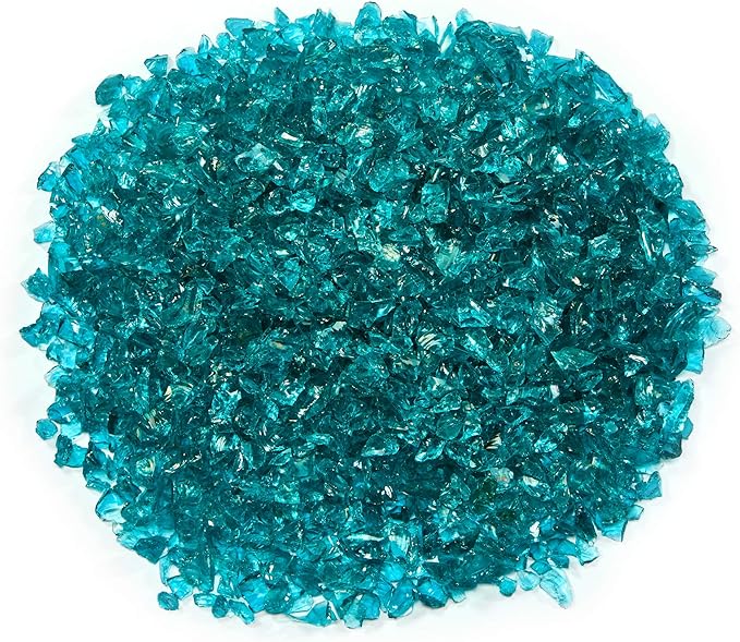 TWINKLING High Luster Crushed Glass Glitter, Broken Glass, Fire Glass Gems Chips for Fire Pit, DIY Resin Art, Epoxy Crafts, Geode Painting, Aquarium Decoration, 6-9mm(370g/13oz.) (Turquoise)