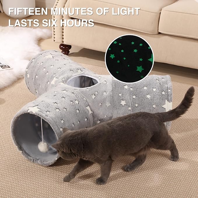 Tempcore Pet Cat Tunnel Tube Cat Toy 3 Way Collapsible, Cat Tunnels for Indoor Cats Self-Luminous Photoluminescence,Kitty Tunnel Bored Cat Pet Toys Peek Hole Toy Ball Cat, Puppy, Kitty, Kitten, Rabbit