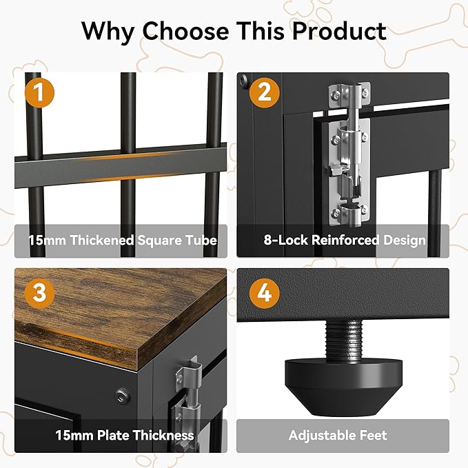 Dociote Heavy Duty Dog Crate Furniture with Storage Shelves,Large Dog Kennel Indoor End Table 39 Inch,Brown