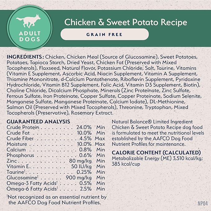 Natural Balance Limited Ingredient Adult Grain-Free Dry Dog Food, Chicken & Sweet Potato Recipe, 24 Pound (Pack of 1)