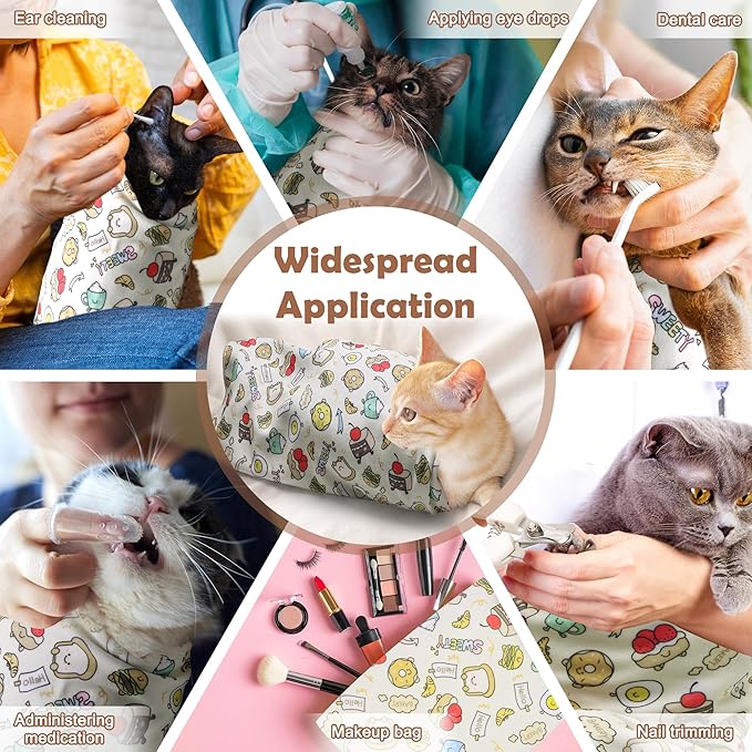 21.6 Inches Cat Wrap for Cutting Nails, Self-Adhesive Restraint Cloth for Cats Multifunctional Cat Grooming Wrap with Pet Nail Clipper, File and Pet Hairbrush