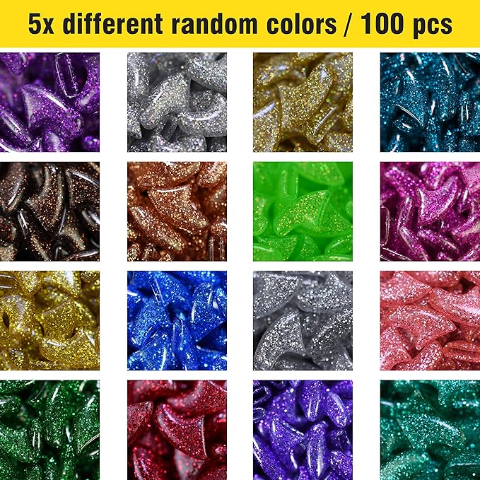 zetpo Cat Nail Caps | Cat Claw Covers | with Adhesives and Applicators (L, 5X Glitter Random Colors | 100 pcs)