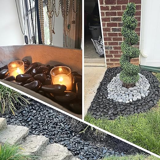 2LB 1"-2" Black River Rocks for Plants, Polished Pebbles for Garden Landscaping, Planters, Aquariums, Vase Fillers – Indoor & Outdoor Decor