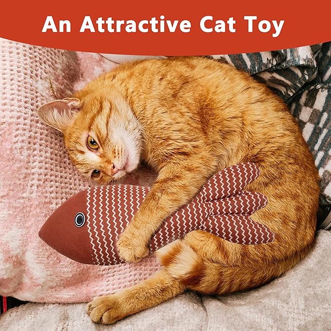 Interesting Catnip Toys Fish, 1 Pack Large Cat Toys, Soft Indoor Cat Kicker Toys, Durable and Highly Interactive Catnip Toys(Red Fish)