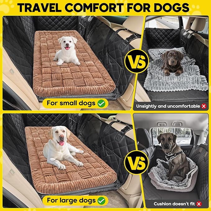 Dog Car Bed Mat, Non-Slip Backseat Extender Pet Blanket, Plaid Dog Bed for Trucks, Sedans & Large SUVs, Chew-Resistant Travel Pad for Dogs, Easy Clean & Scratch-Proof & Comfort(56"x28.7" Brown