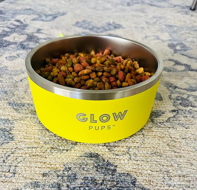 Dog Bowl - Vacuum Insulated Keeps Water Cool, Non-Slip Base, Easy Clean Interior, Durable Stainless Steel, Multiple Colors, Ideal for Travel, 32 Oz - Pet Bowl (Yellow)