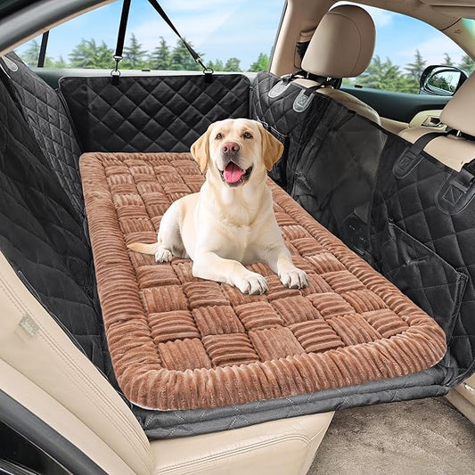 Dog Car Bed Mat, Non-Slip Backseat Extender Pet Blanket, Plaid Dog Bed for Trucks, Sedans & Large SUVs, Chew-Resistant Travel Pad for Dogs, Easy Clean & Scratch-Proof & Comfort(56"x28.7" Brown