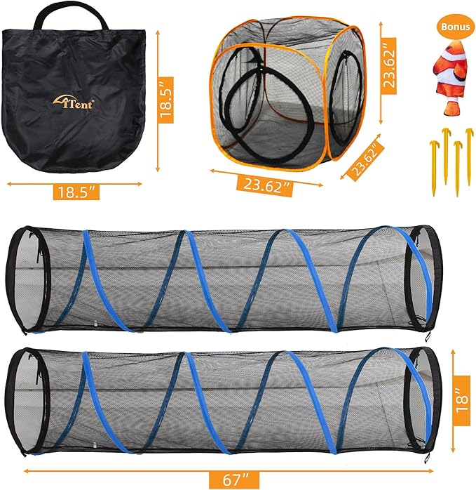 Cat Play Tunnel + Cube(with Three Ways) for Indoor and Outdoor, Kitty Play House, Cat Enclosures, Collapsible Kitty Tent, Kitten Toys Easy to Connect with Kitty Tent(2 Tunnels + Cube )