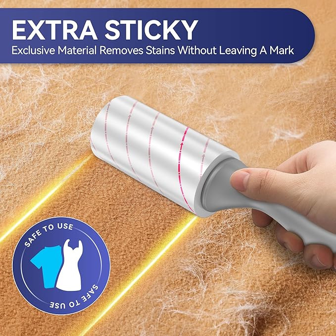 Lint Rollers for Pet Hair Extra Sticky,880 Sheets Mega Value Set with Reinforced 4 Handles and 8 Replaceable Tough Papers, Portable Pet Lint Remover for Clothes, Sofa Bed, Car Seat, and More